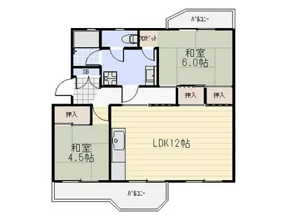 大沢団地10号棟(2LDK/5階)の間取り写真