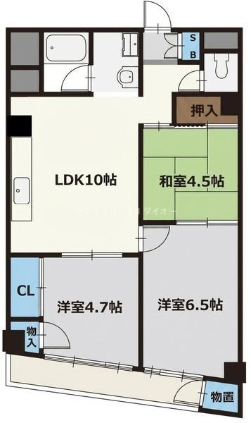 船橋スカイマンション(3LDK/2階)の間取り写真