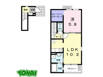 サンシャイン石津 B棟(1LDK/2階)の間取り写真