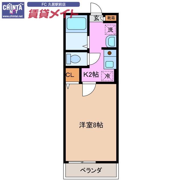 ジュネス久居(1K/2階)の間取り写真