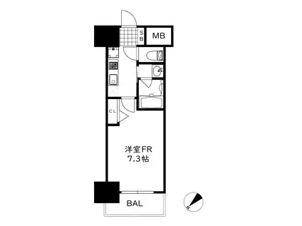 クリエイトビュー三宮磯上公園(1K/15階)の間取り写真
