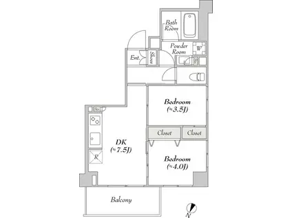 ルミーク本町ウエスト(2DK/4階)の間取り写真