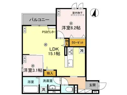 CASA MUKAINO(2LDK/3階)の間取り写真