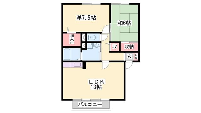 ヴィラウィッシュ A棟(2LDK/2階)の間取り写真