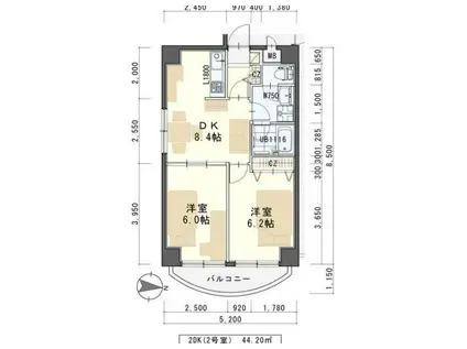 K-1二日町(2DK/7階)の間取り写真