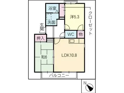 エヴァグリーンハウスB棟(2LDK/1階)の間取り写真