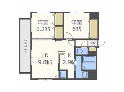 モルティーニ山鼻(2LDK/4階)の間取り写真