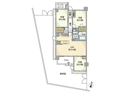 ルフォン横浜根岸(3LDK/1階)の間取り写真