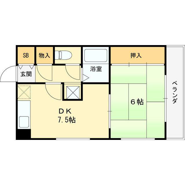 グッドストック東難波(1DK/4階)の間取り写真