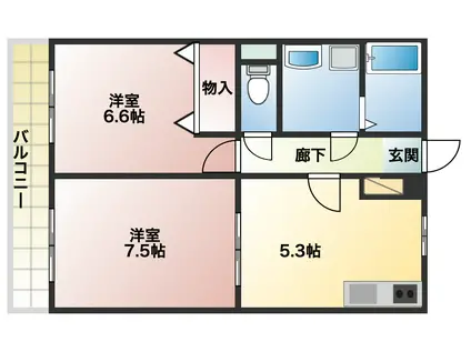 アムール樟(2DK/2階)の間取り写真