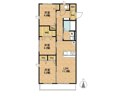 久留米市三瀦町高三潴計画(3LDK/2階)の間取り写真