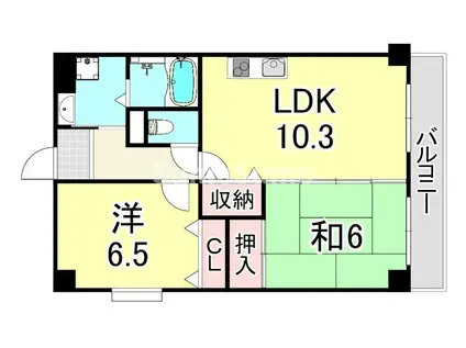 カンファ高木西(2LDK/2階)の間取り写真