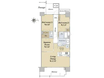 ロジュマン東天満(3LDK/9階)の間取り写真
