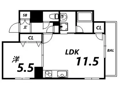 アンゼン十二所前(1LDK/5階)の間取り写真