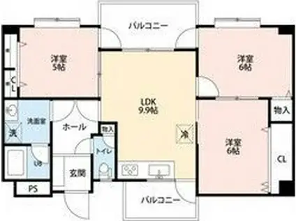 オークヒル(3LDK/4階)の間取り写真