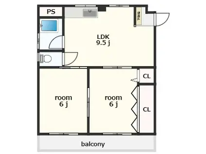 スカイハイツII(2DK/4階)の間取り写真