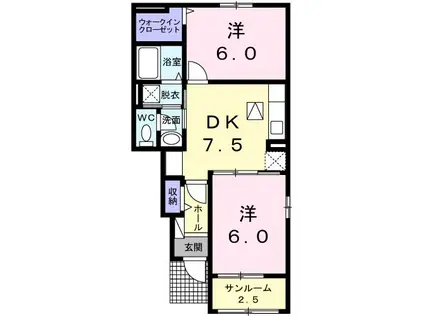 エアリーガーデンSD IV(2DK/1階)の間取り写真