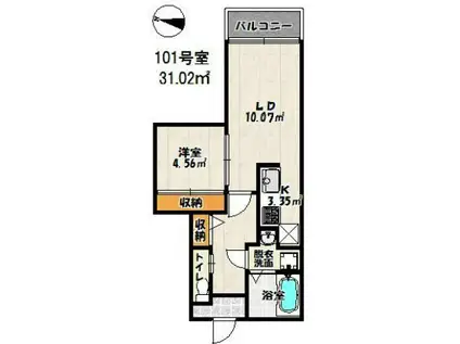 ベリー箱崎(1LDK/1階)の間取り写真