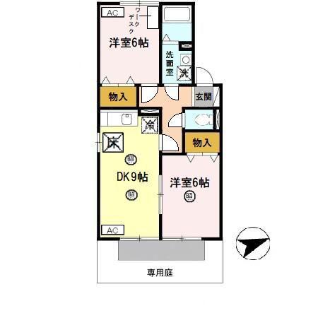 COZYCOURTA棟(2DK/1階)の間取り写真