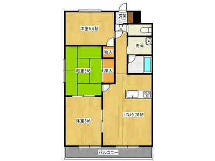 ベルトピア帯広I(3LDK/3階)の間取り写真