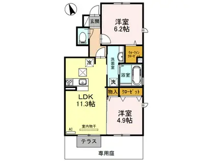 エタン・リジエール A棟(2LDK/1階)の間取り写真