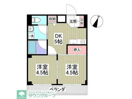 杉浦ハイツ狭山(2DK/3階)の間取り写真