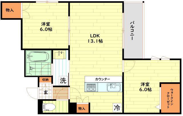 内代レジデンスノース(2LDK/2階)の間取り写真
