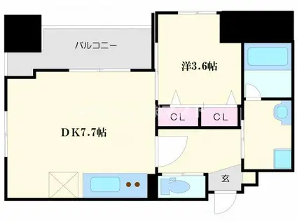 ノルデンタワー南森町プレミアム(1DK/6階)の間取り写真