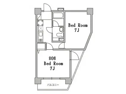 アパートメント21(2K/8階)の間取り写真