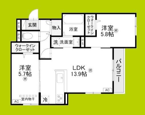 プライム金剛(2LDK/3階)の間取り写真