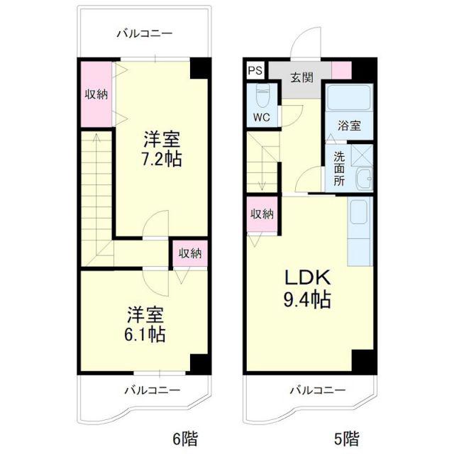 ティアラ植松(2DK/6階)の間取り写真