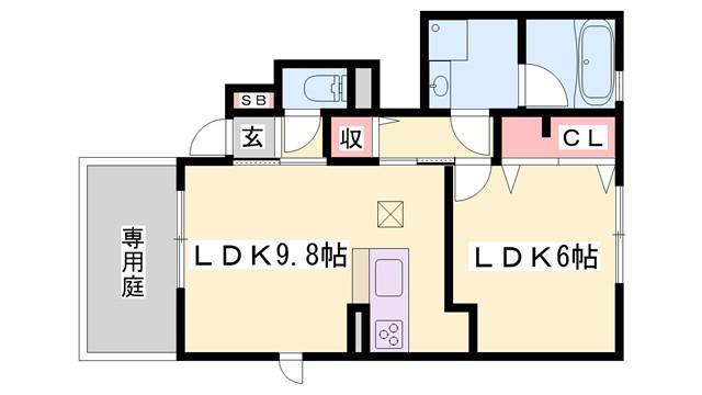 シャトン A棟(1LDK/1階)の間取り写真