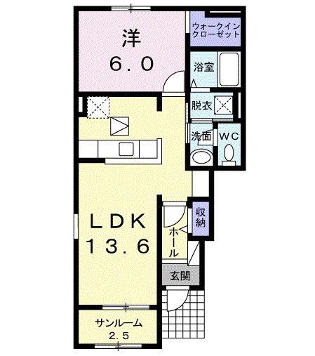 グリーンウッド 白山(1LDK/1階)の間取り写真