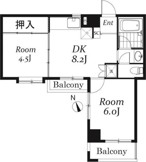 第6メゾンドヨシノ(2DK/3階)の間取り写真