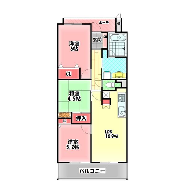 KDXレジデンス守口(3LDK/2階)の間取り写真