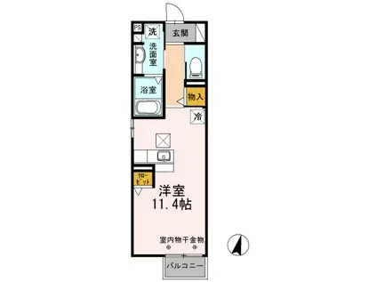 ベルツリーII(ワンルーム/1階)の間取り写真