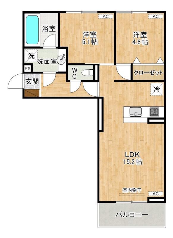 D-ROOM中原東(2LDK/3階)の間取り写真