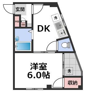 玉造クローバーハイツ(1DK/3階)の間取り写真