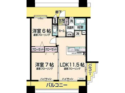最寄り駅 北四番丁駅 リビングステージ木町通(2LDK/12階)の間取り写真