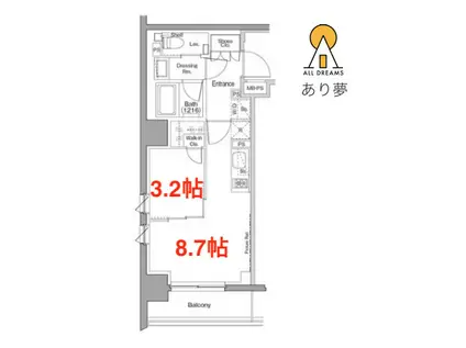 ザ・パークハビオ西横浜(1DK/6階)の間取り写真