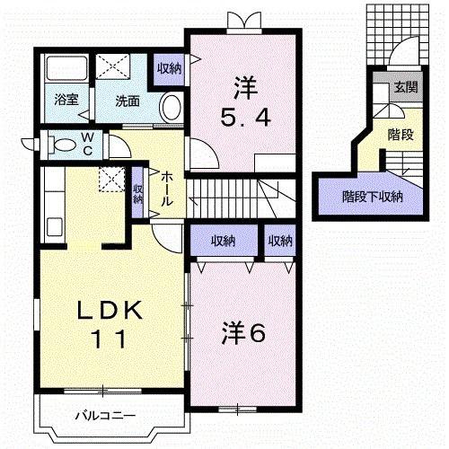 グリーンハイツB(2LDK/2階)の間取り写真
