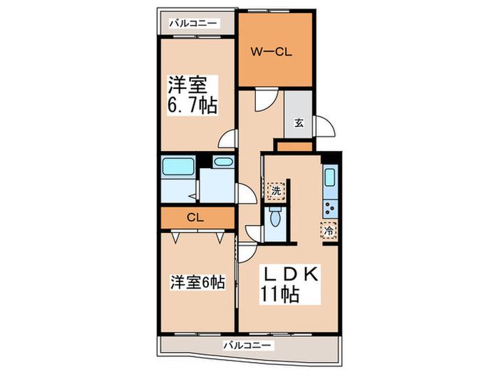 プレシール青葉台(2LDK/2階)の間取り写真