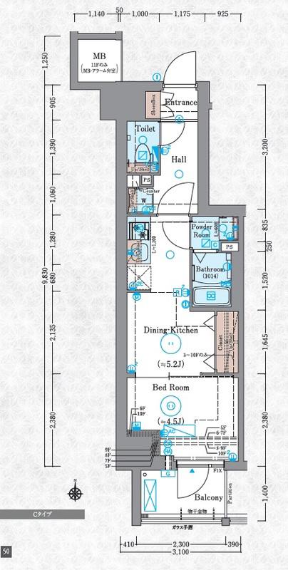 エステムコート京都ステーションII(1DK/2階)の間取り写真