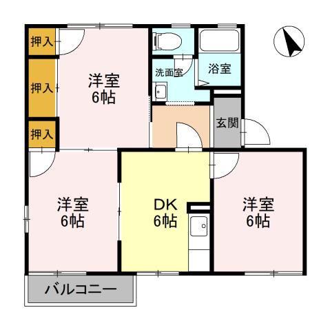 ライフタウニーA街区2号棟(3DK/2階)の間取り写真