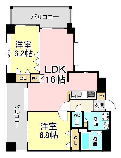 ニューサンリバー13番館(2LDK/11階)の間取り写真
