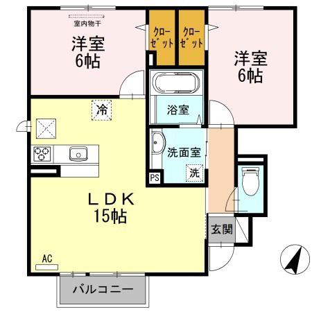 ヴィラ・ボヌール B棟(2LDK/1階)の間取り写真