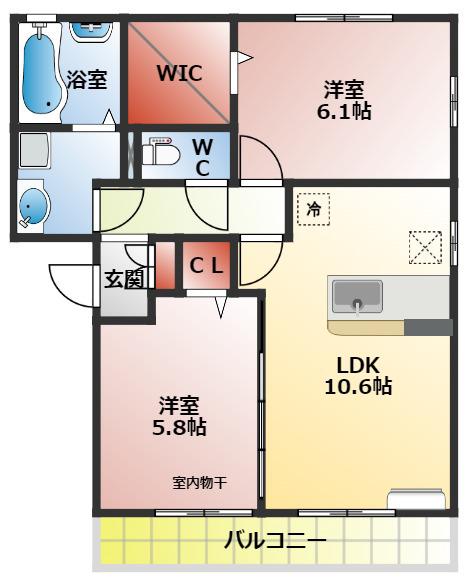 GREEN VALLEY 香里ヶ丘 B棟(2LDK/3階)の間取り写真
