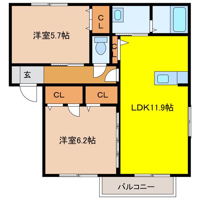アピタシオン(2LDK/1階)の間取り写真