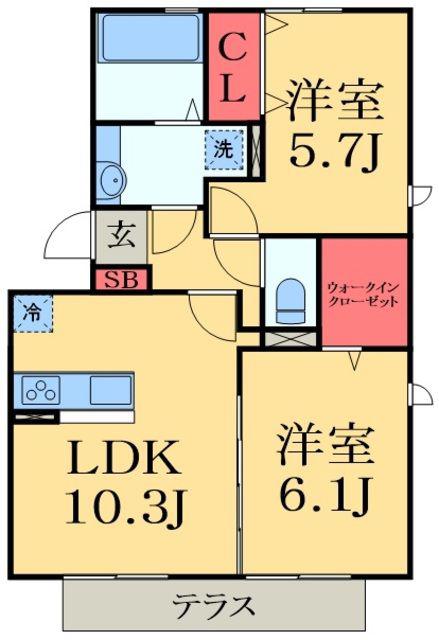 オーフィングⅡ(2LDK/1階)の間取り写真