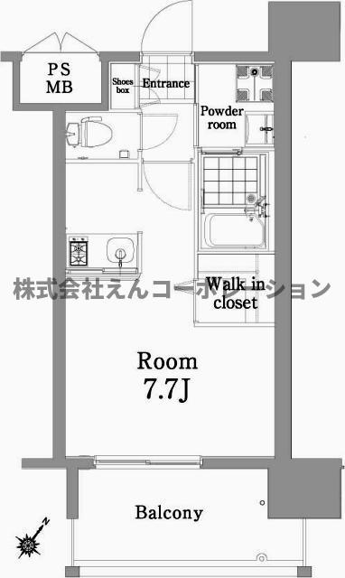 エンクレスト天神SIDE(1K/3階)の間取り写真